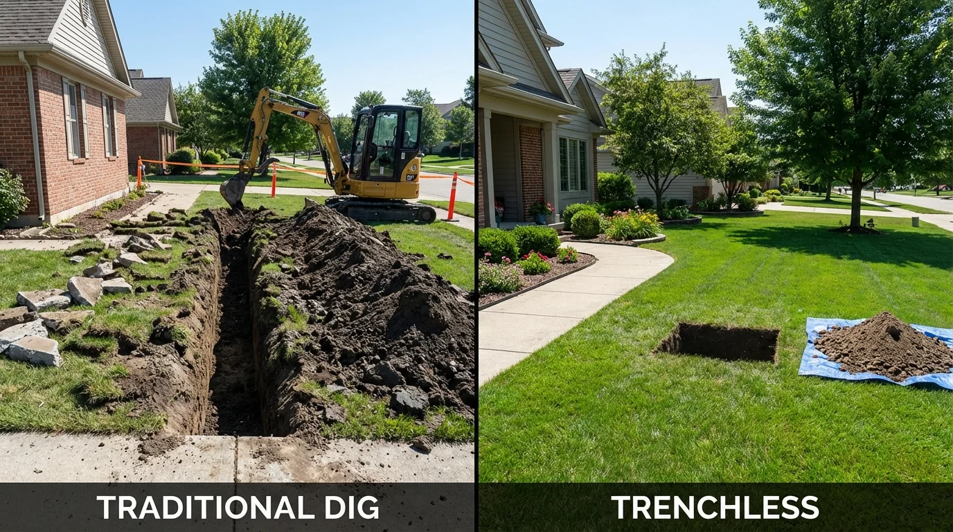 Trenchless sewer repair with minimal yard damage versus traditional excavation in Clayton, NC